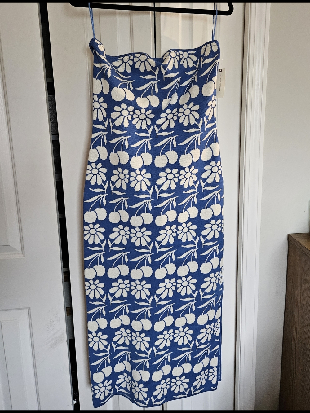 Anthropologie Blue & White Floral Knit Slip Dress
